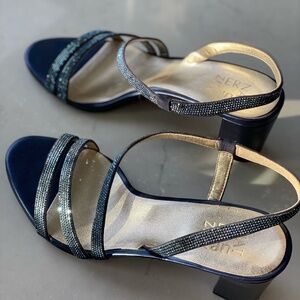 Rhinestone navy strappy sandals worn once